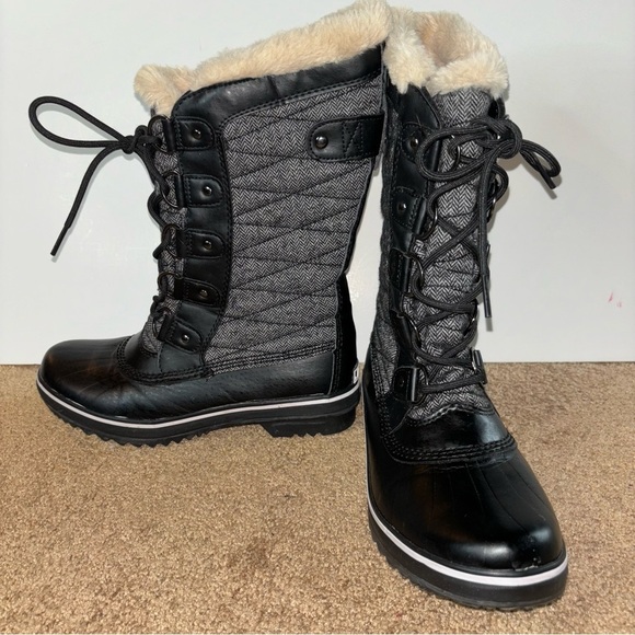 JBU Lorna Black Herringbone LaceUp Lined WeatherReady Boots  JBU by Jambu Women\'s Lorna Weather Ready Snow Boot Size 6